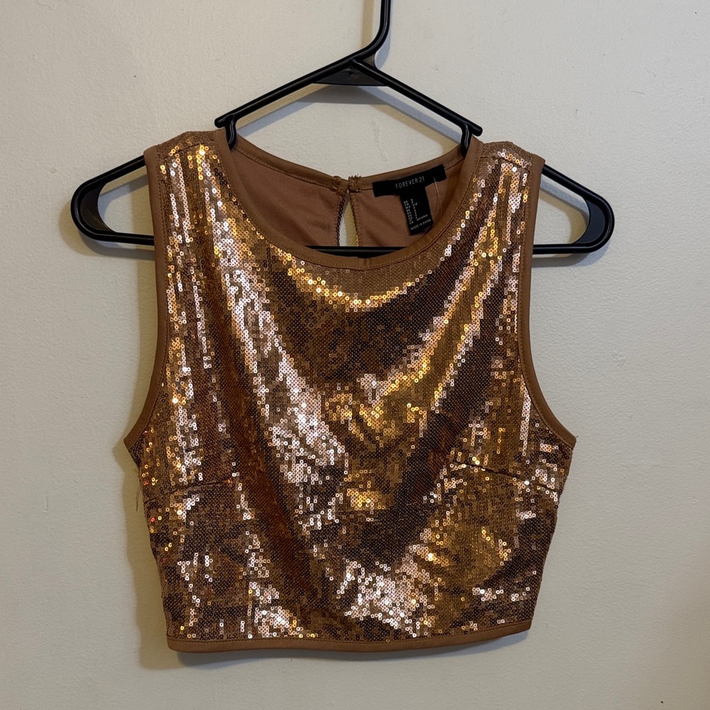 Forever 21 Rose Gold Sequin Crop Top